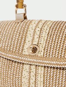 SHECARRY Ladies, Women Top Handle Bags, Straw Bag, Crossbody Bags, Bamboo Handle, Fashionable, Elegant, Simple, Personalized, Versatile, For Beach, Vacation, Holiday, Summer, Seaside - Khaki - View 5