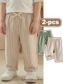 Cozy Pixies 2pcs Baby Boy Elastic Waist Pants With Decorative Ribbon - Green - View 8