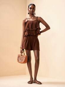 Zivah 2026 Vacation Casual Unique Ruffle Hem Elegant Top + Pants Set - Khaki - View 5