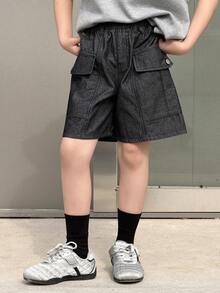 DAZY Tween Boys' Cargo Pocket Relaxed Fit Denim Shorts - Black - View 5
