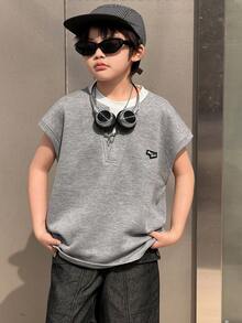 DAZY Áo tank top dáng rộng in chữ cho bé trai tuổi teen, thích hợp mặc mùa hè. - Xám - Xem 3