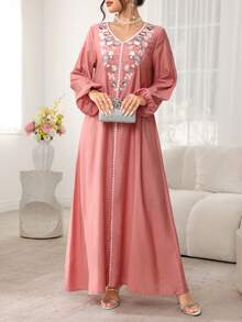 Yasmyna 花卉刺绣灯笼袖长袍 - 粉色 - 查看 7