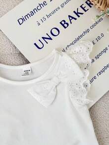 SHEIN Baby Girl Cute Casual Versatile Knit Bow Tie Cap Sleeve Top - White - View 3