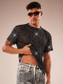 FeverCity 男士圆领短袖亮面时尚T恤，夏季 - 黑色 - 查看 6