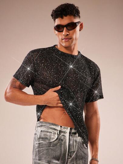 FeverCity 男士圆领短袖亮面时尚T恤，夏季