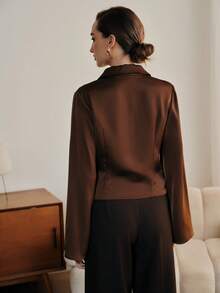 Anewsta 优雅褶裥领长袖衬衫，时尚百搭，适合新年、春季、夏季、情人节、派对等场合。 - 咖啡棕 - 查看 7