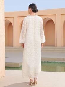 Graceveil Elegant Loose Fit Jacquard Long Sleeve Swing Dress, French Sweet And Gentle Style - Apricot - View 7