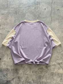 AXEPEAK Plus Size Men's Casual Fashion Street Daily Commute Contrast Color Loose T-Shirt, Summer - Purple - View 2