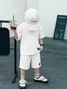 Kleine Jungen Sport Lässig Kurzarm T-Shirt und Shorts Set, geeignet für Pendeln, Schule, Alltag, Reisen, Sport, Festivalveranstaltungen, Frühling, Sommer, Herbst, Winter - Weiss - Übersicht 6