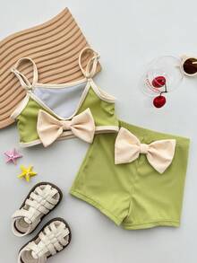 DAZY Young Girls Cute Green Swimwear Set, Fall - Green - View 5