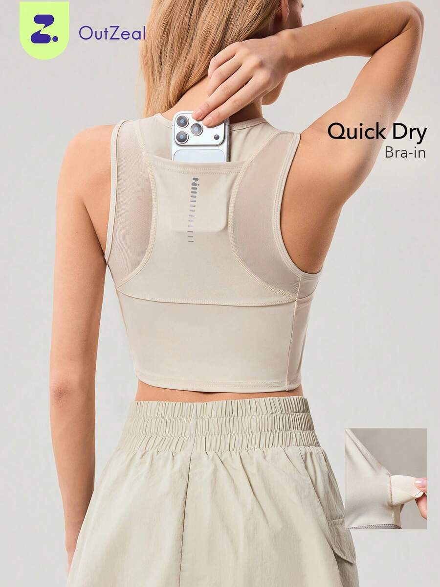 OutZeal Women Sports Bra Gym Yoga Pilates Quick Dry Bra-In Mesh Design Tops - Beige - View 1