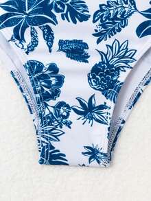 Swim Vcay Biquíni Underwire e Conjunto com Estampa de Posicionamento e Cobertura estilo Quimono para Praia de Verão - Azul e branco - Ver 4