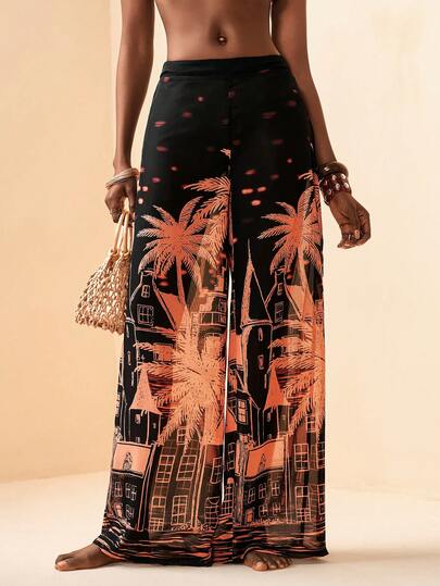 Zivah 2026 Vacation Casual Beach Sheer Printed Loose Pants & Cover Up