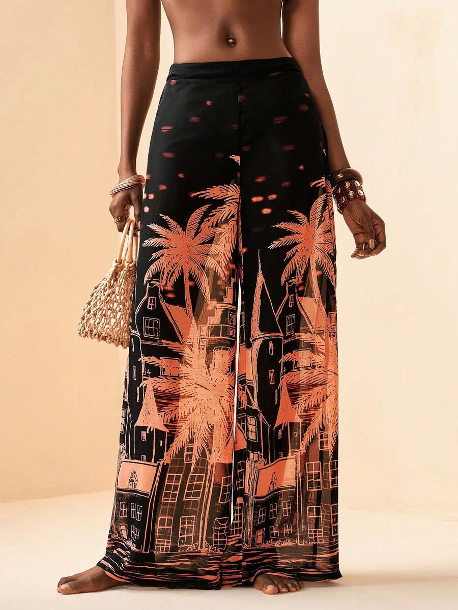 Zivah 2026 度假休闲沙滩印花宽松长裤及罩衫 - 黑色 - 查看 1