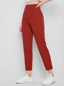 EURMUSE Women's Solid Color Simple Daily Suit Pants  - Rust Brown - View 3