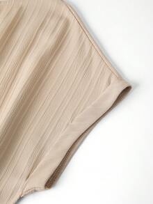 SHEIN Clasi 女士常规腰部褶皱系带蝴蝶结圆领卷边袖短袖阔腿连体裤 - 杏色 - 查看 4