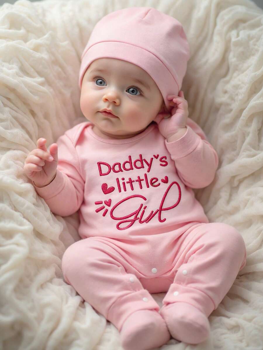 SHEIN 2件套新生男婴摄影服装 小弟弟刺绣婴儿回家服 婴儿洗礼礼物 1个月3个月婴儿摄影道具 - 粉色 - 查看 1