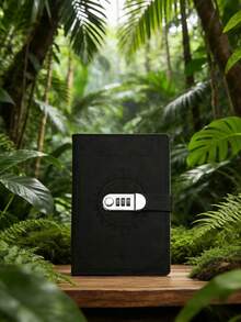 SHEIN A5 200页2023笔记本复古密码本带锁日记本活页夹加厚创意手账本学生记事本文具 - 黑色 - 查看 6