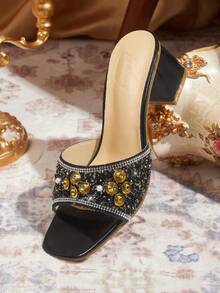 CUCCOO TILAWA Women's Fashion Crystal Glass Rhinestone Embellished High-Heeled Sandals, Suitable For Outdoor Activities And Parties, Spring And Summer Shoes, Spring Break Easter Dance Heels Summer Shoes - Black - View 6