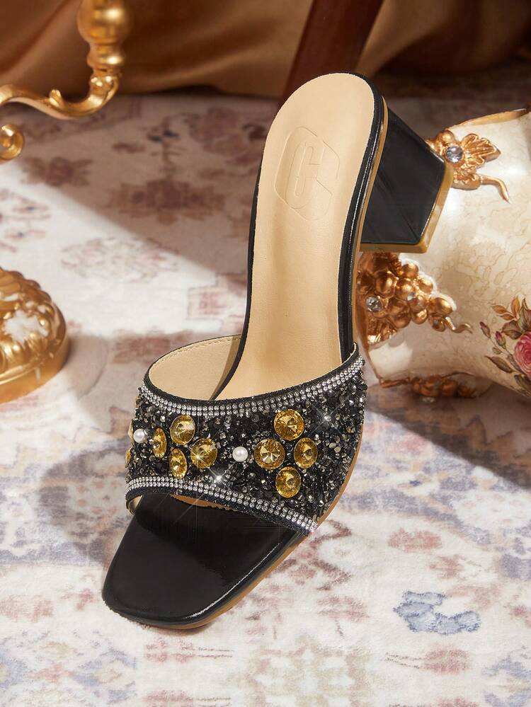 CUCCOO TILAWA Women's Fashion Crystal Glass Rhinestone Embellished High-Heeled Sandals, Suitable For Outdoor Activities And Parties, Spring And Summer Shoes, Spring Break Easter Dance Heels