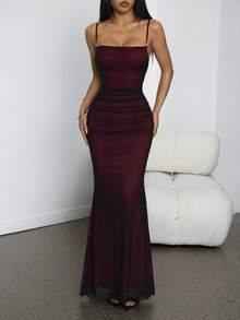 SHEIN PETITE Đầm maxi dáng suông, xếp ly, đuôi cá, ôm sát, thanh lịch dành cho nữ, đầm dạ hội sang trọng, đầm maxi đỏ, đầm maxi ôm sát cơ thể, đầm dự tiệc cưới, đầm dự tiệc cưới thanh lịch, đầm dự tiệc cưới cho nữ, quần áo mùa thu cho nữ, quần áo Giáng sinh cho nữ, B2, đầm dự tiệc cưới mùa thu - Nhiều màu - Xem 8