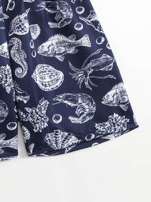 2 Stücke/Set Shorts für Teenager Jungen mit Ozeankreatur Muster, gewebter Stoff, geeignet für Strandurlaub - Verschiedenfarbig - Übersicht 6