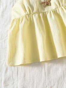 Tween Girls Casual Basic Vacation T-Shirt Set, White Spaghetti Strap Loose Lace Trim Top And White Wide Leg Pants White Outfit - Yellow - View 6