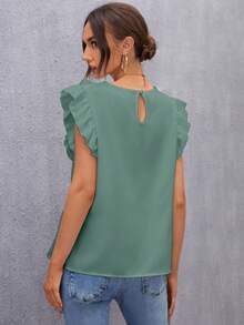 SHEIN Clasi Blusa de primavera con abertura en la espalda y volantes en los brazos para mujer - verde menta - Ver 2