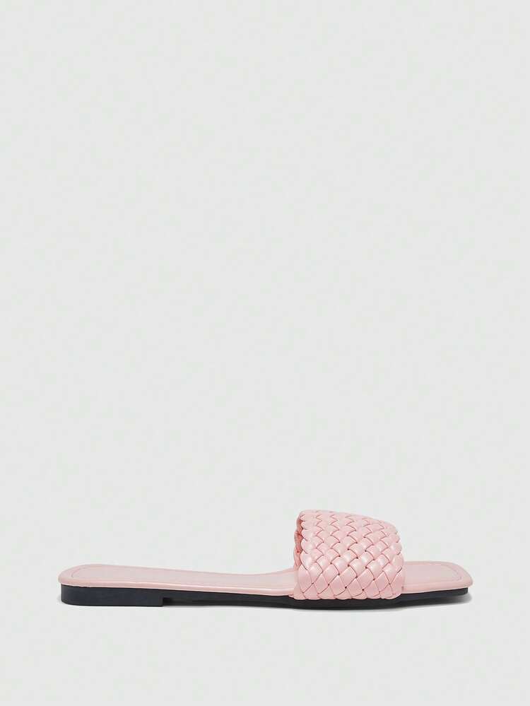 CUCCOO BIZCHIC Women's Woven Open-Toe Flat Sandals Cute Fashion PU Leather Pink Flat Sandals Daily Outdoor Indoor