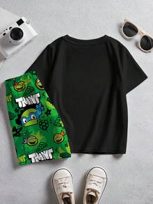 TEENAGE MUTANT NINJA TURTLES | SHEIN 男童卡通印花圆领短袖T恤套装，夏季休闲款 - 白色 - 查看 2