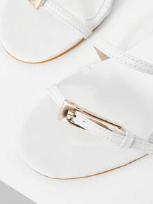 Mnmlis 女士圆头搭扣性感粘跟PU后跟带扣前卫时尚罗马凉鞋 - 白色 - 查看 5