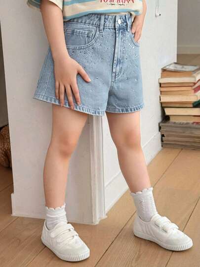DAZY 女童（小号）水钻装饰牛仔短裤
