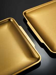 1pc, Tray, Stainless Steel Korean Barbecue Tray, Dinner Plate, BBQ Plate Serving Tray, Food Tray, Party Tray, Dessert Tray, Cake Tray, Fruit Tray, Snack Tray, Kitchen Supplies - Gold - View 5