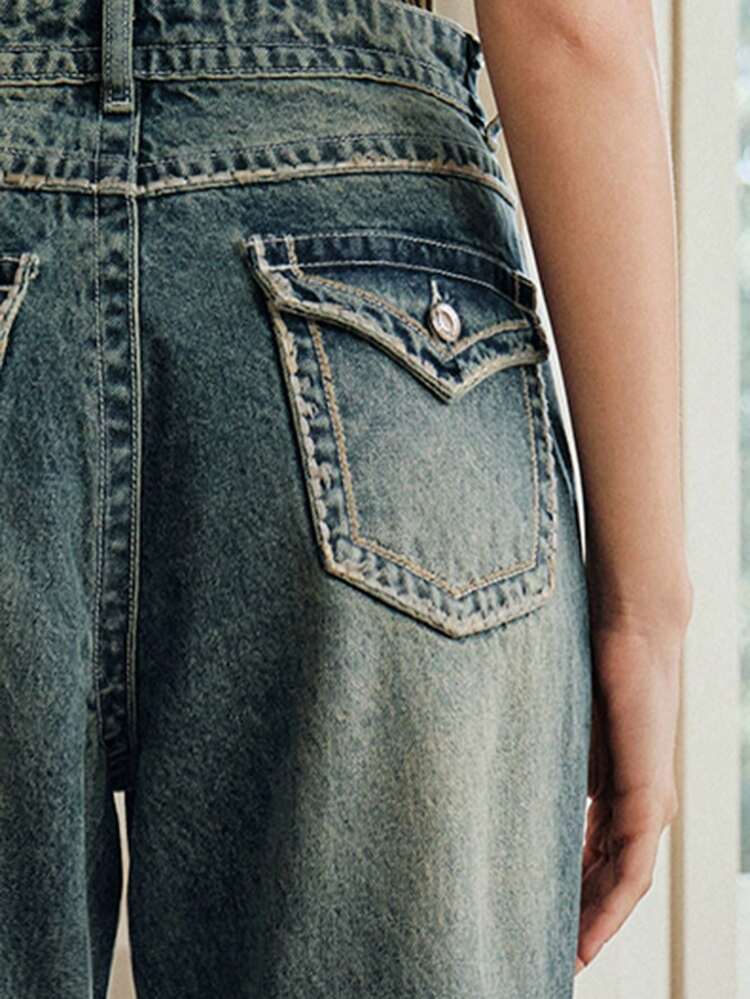 Women's Fashionable Pocketed Retro Blue Flare Jeans Boot Cut Jeans Flared Jean