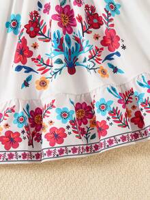 SHEIN 少女时尚可爱碎花荷叶边无袖连衣裙，适合日常外出、度假、节日穿着。 - 彩色 - 查看 5