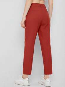 EURMUSE Women's Solid Color Simple Daily Suit Pants  - Rust Brown - View 2