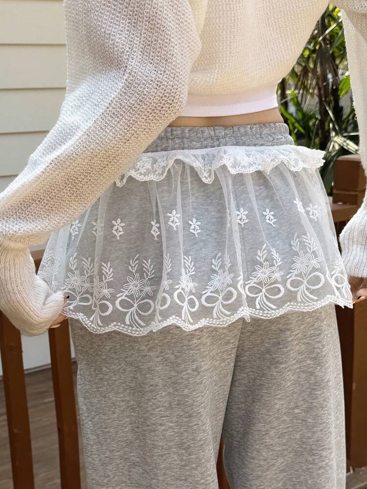 Ruffled Lace Tie-Up Women's Skirt Boho