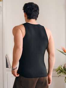 SWAVVY Men's Slim Fit Black Sleeveless Tank Top With Embroidered Logo, Summer - Black - View 3