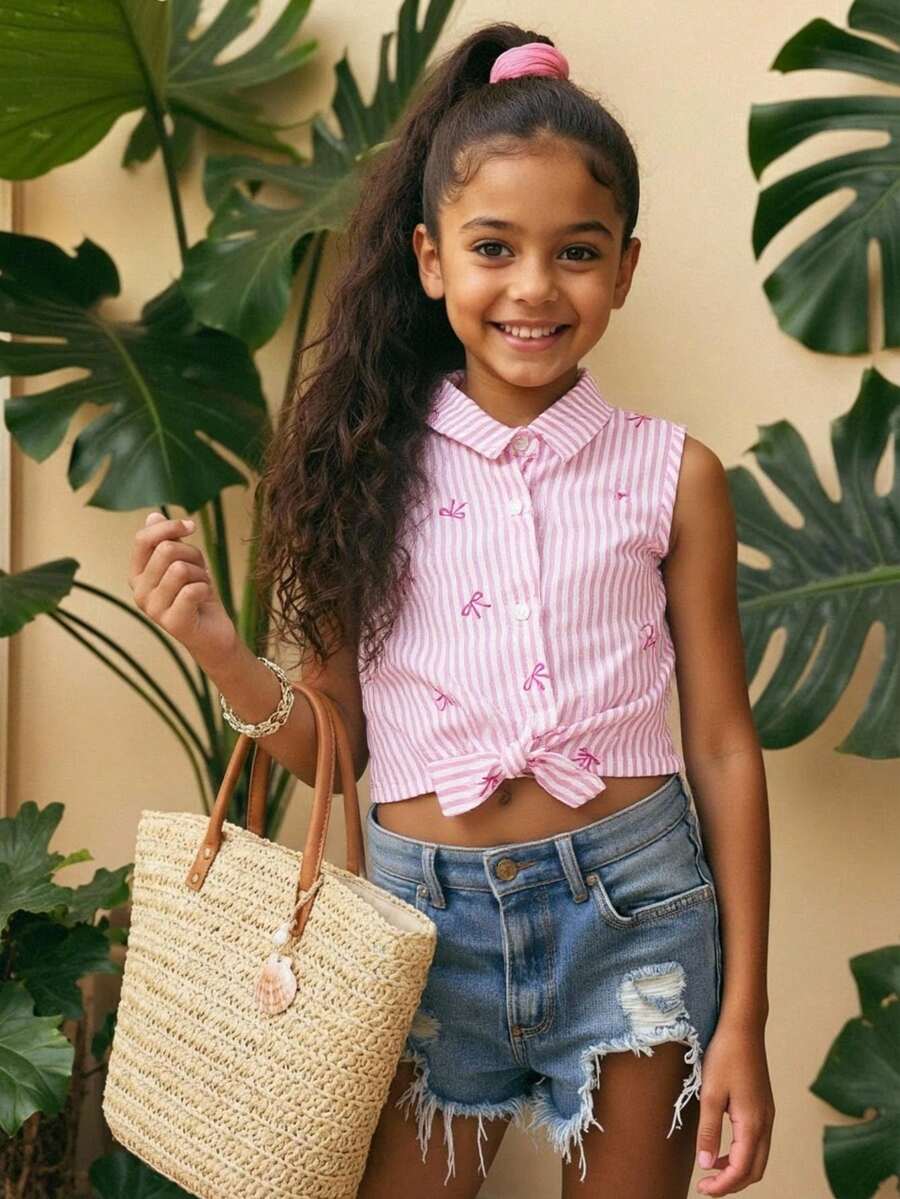 SHEIN 2025春夏新款，酒红色西部图腾刺绣扭结系带衬衫，时尚百搭，适合日常活动、外出和社交场合。 - 白色 - 查看 1