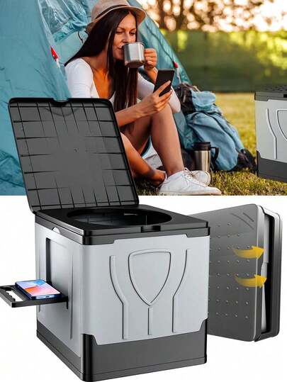 1Pc Camping Toilet, Portable Toilet For Adults, Camping Toilet With Lid, Camp Toilet With Holder, Portable Potty For Camping, Hiking, RoadTrip, Car, Tent, Truck Drivers Bathroom Bathroom Accessories Bathroom Tools