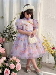 女童碎花泡泡袖翻领连衣裙 - 彩色 - 查看 6