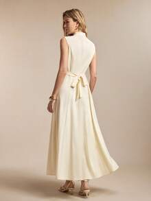 BizChic Spring/Summer New White Mandarin Collar Sleeveless Off-Shoulder Side Invisible Zipper Slit Dress, Versatile Layering, Elegant Carnival Party Wear - Apricot - View 8