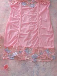 FloralLove Romantic Floral Mesh Patchwork Embroidered Criss-Cross Tie-Up Sheer Sexy Nightgown For Women - Pink - View 5