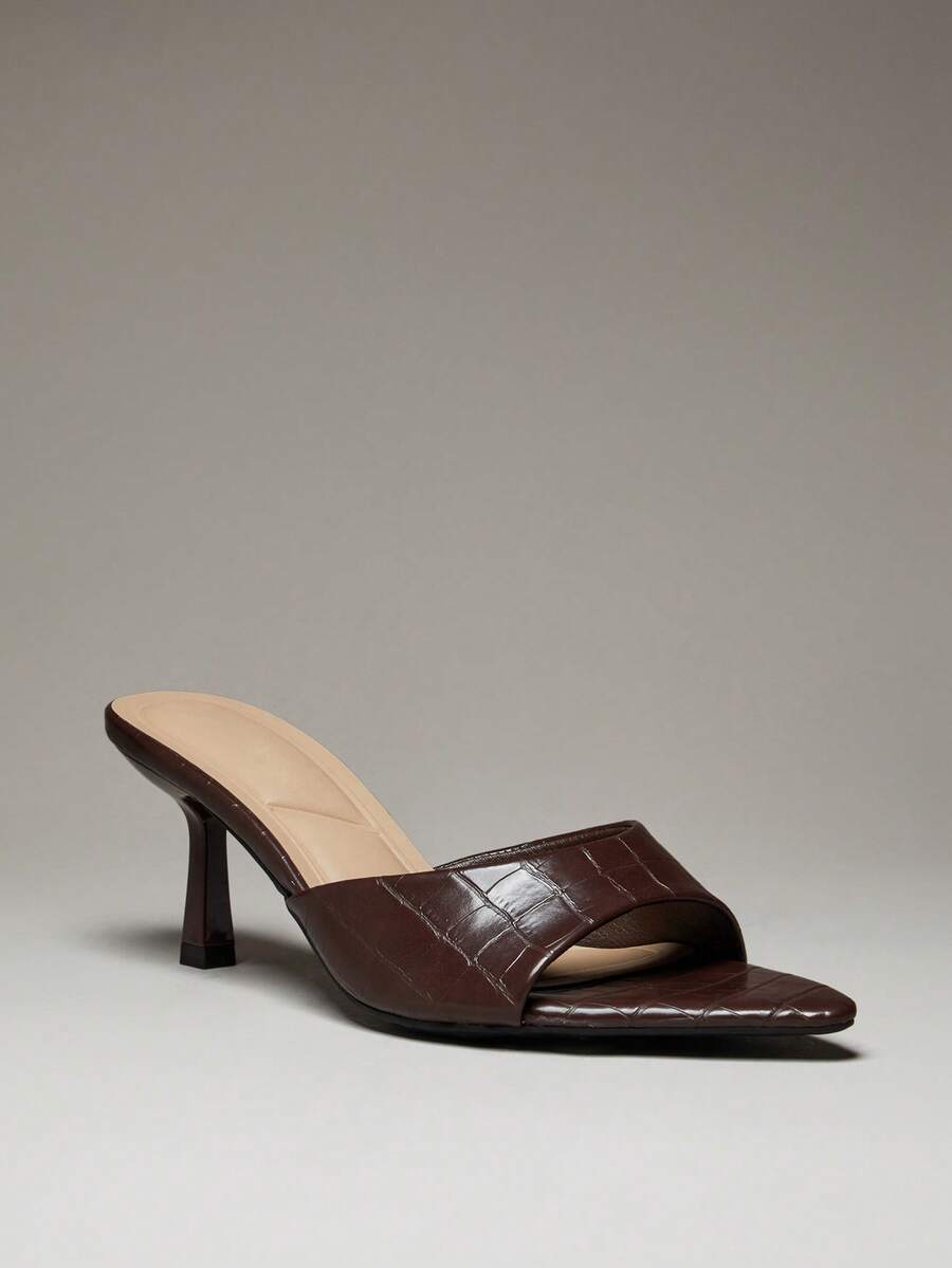 SHUZIA Women Comfortable Kitten Heel Pointy Toe Heel Sandals - Brown - View 1