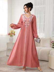 Yasmyna 花卉刺绣灯笼袖长袍 - 粉色 - 查看 4