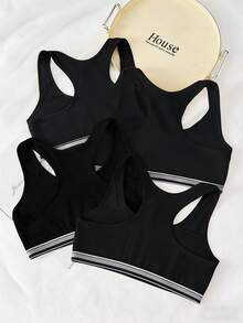 4件套少女简约纯色黑色、粉色、白色吊带背心，适合青春期穿着 - 黑色 - 查看 2