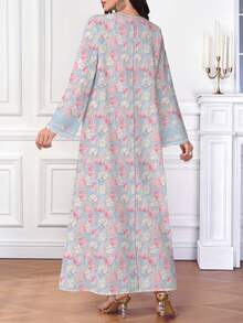 SHEIN Najma Đầm maxi dài tay cổ chữ V họa tiết hoa nhí, đầm dài hoa mùa xuân/hè dành cho nữ, kiểu dáng Ả Rập thanh lịch, thích hợp cho kỳ nghỉ, du lịch và mặc hàng ngày. - Nhiều màu - Xem 2