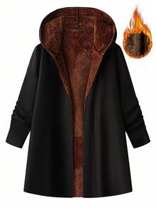 Ellevyn Winter Clothes For Women Women's Elegant Thick Thermal Lined Long Sleeve Hooded Jacket, Black, Autumn/Winter Outerwear Women Coat Plus Size Jackets Coats For Women Plus Plus Size Coat Autumn And Winter Long Black Warm Thick Cotton Coat Clothes With Lining Clothes With Plush Lining - Black - View 2