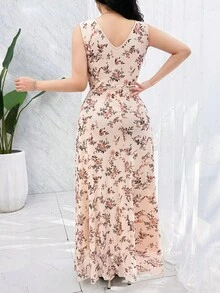 Feyla Women's Floral Print Ruched Waist Elegant Dress, Suitable For Dates And Parties - Apricot - View 10