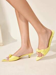 CUCCOO CHICEST 女士尖头蝴蝶结装饰优雅细高跟凉鞋 - 黃色 - 查看 8